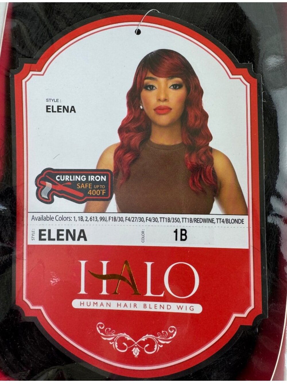 New Never Opened Halo Human Hair Blend Wig Elena and color 1B Off Black